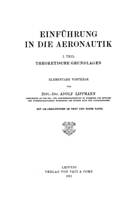 Cover image for book Einführung in die Aeronautik, Teil 1: Theoretische Grundlagen