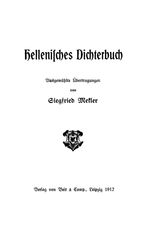 Cover image for book Hellenisches Dichterbuch