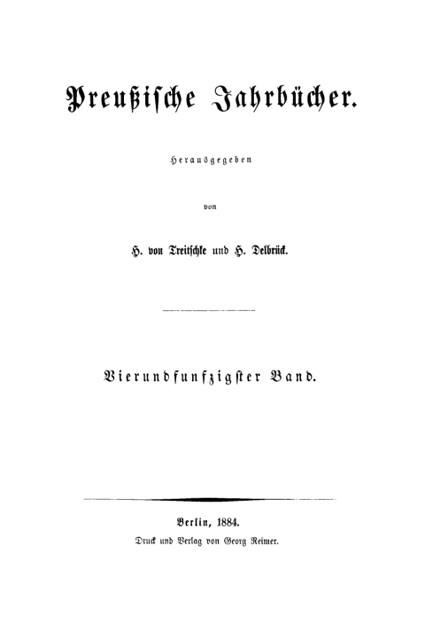 Cover image for book H. von Treitschke; H. Delbrück: Preußische Jahrbücher. Band 54