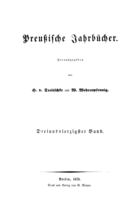 Cover image for book H. von Treitschke; H. Delbrück: Preußische Jahrbücher. Band 43
