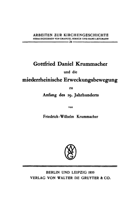 Cover image for book Gottfried Daniel Krummacher und die niederrheinische Erweckungsbewegung zu Anfang des 19. Jahrhunderts