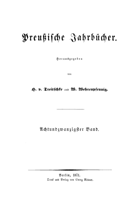 Cover image for book H. von Treitschke; H. Delbrück: Preußische Jahrbücher. Band 28