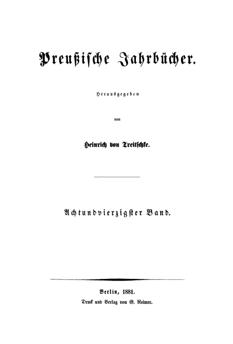 Cover image for book H. von Treitschke; H. Delbrück: Preußische Jahrbücher. Band 48