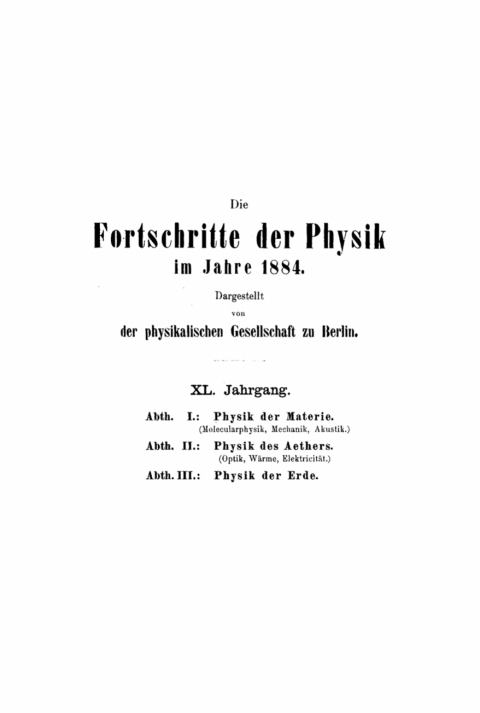 Cover image for book Die Fortschritte der Physik der Erde im Jahre 1884
