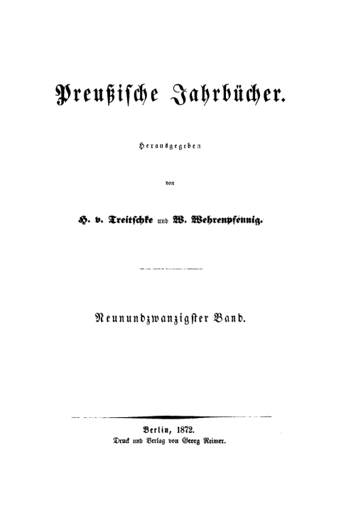 Cover image for book H. von Treitschke; H. Delbrück: Preußische Jahrbücher. Band 29