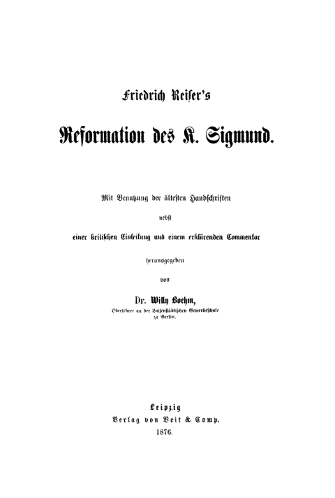 Cover image for book Friedrich Reiser’s Reformation des K. Sigmund