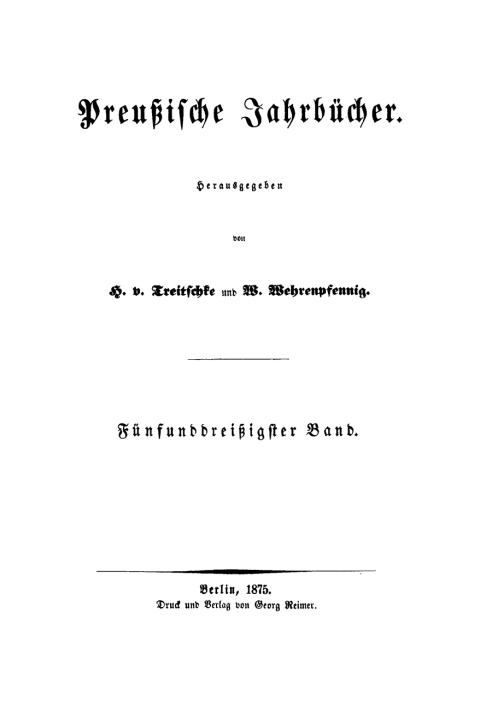 Cover image for book H. von Treitschke; H. Delbrück: Preußische Jahrbücher. Band 35