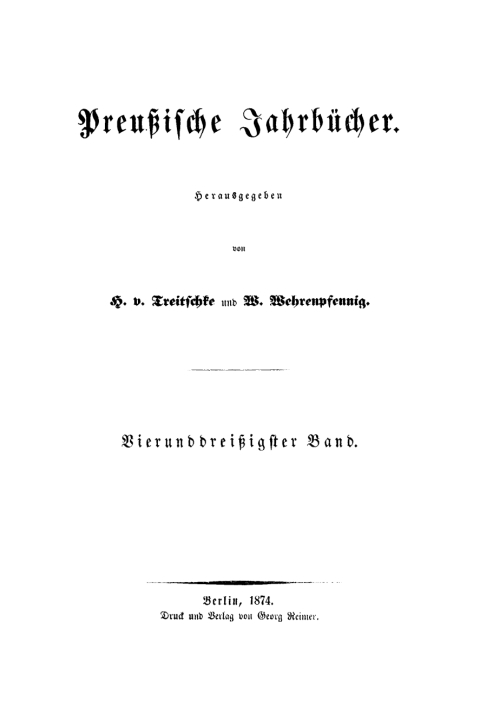 Cover image for book H. von Treitschke; H. Delbrück: Preußische Jahrbücher. Band 34