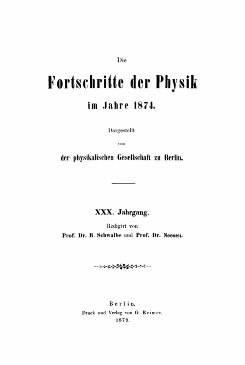 Cover image for book Die Fortschritte der Physik im Jahre .... 1874, Jahrgang 30