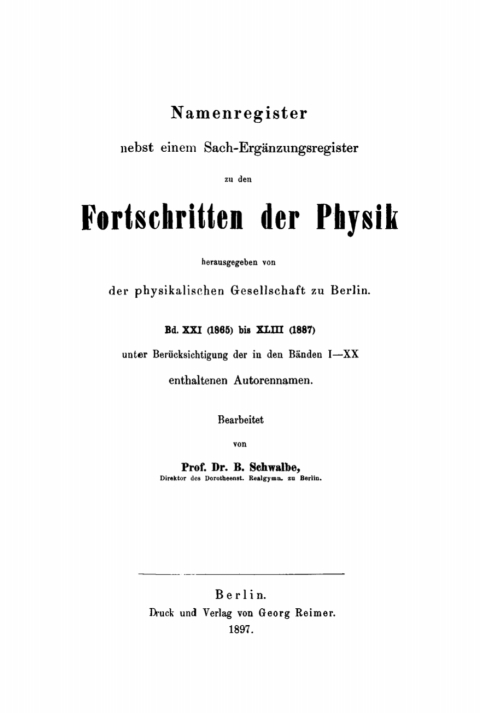 Cover image for book Namenregister nebst einem Sach-Ergänzungsregister zu den Fortschritten der Physik