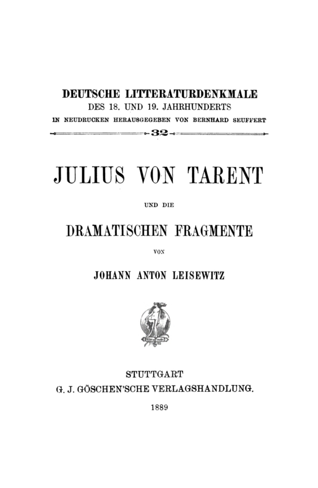 Page Fidelity Julius von Tarent und die dramatischen Fragmente; $148.73