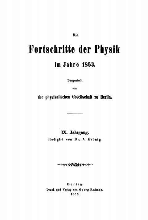 Cover image for book Die Fortschritte der Physik im Jahre .... 1853, Jahrgang 9