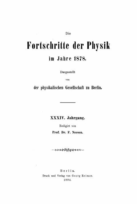 Cover image for book Die Fortschritte der Physik im Jahre .... 1878, Jahrgang 34