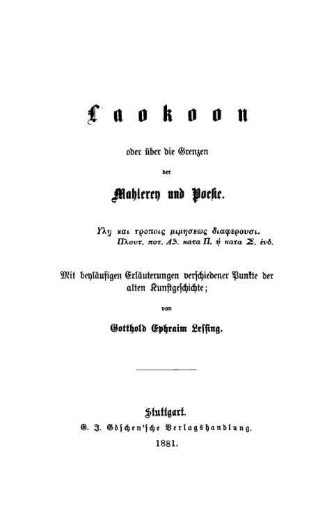 Cover image for book Gotthold Ephraim Lessing: Laokoon oder über die Grenzen der Mahlerey und Poesie. [Teil 2]