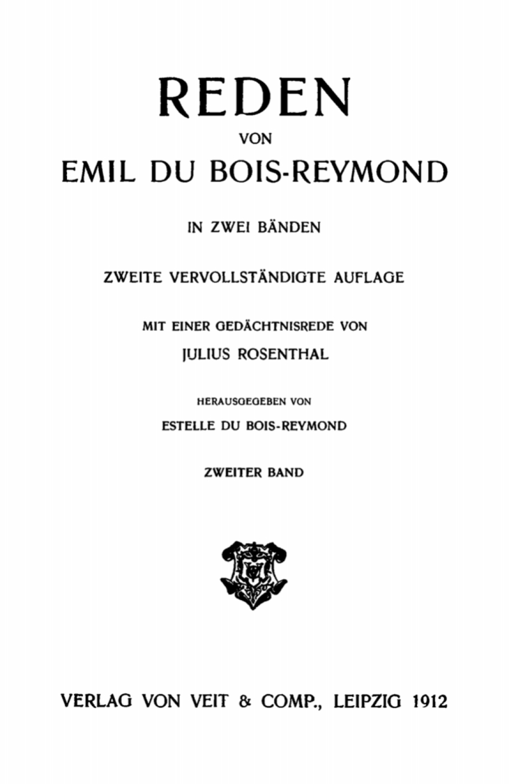 Page Fidelity Emil du Bois-Reymond: Reden. Band 2; $277.50