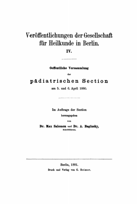Cover image for book Oeffentliche Versammlung der pädiatrischen Section am 5. und 6. April 1880