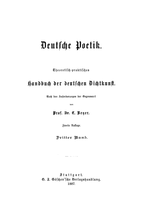 Cover image for book C. Beyer: Deutsche Poetik. Band 3