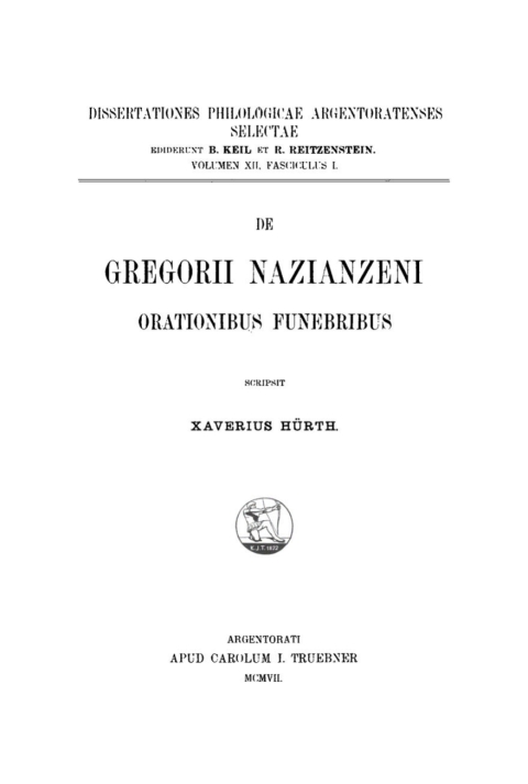 Cover image for book De Gregorii Nazianzeni orationibus funebribus