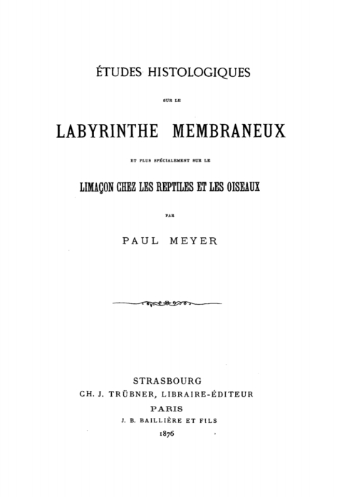 Cover image for book Études histologiques sur le labyrinthe membraneux et plus spécialement sur le limaçon chez les reptiles et les oiseaux