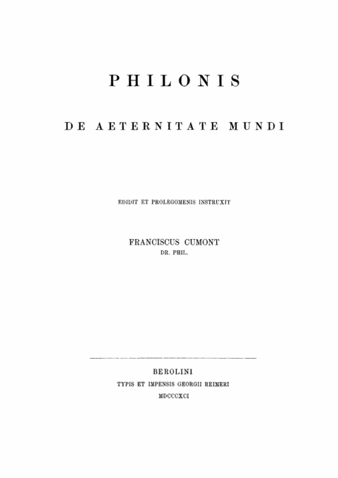 Cover image for book Philonis De aeternitate mundi