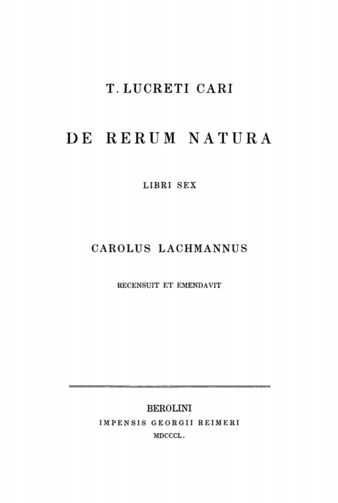 Cover image for book T. Lucreti Cari De rerum natura libri sex