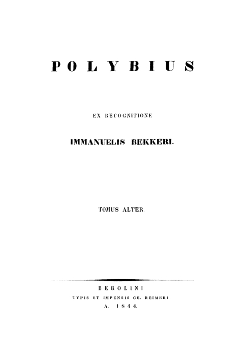 Cover image for book Immanuelis Bekker: Polybius. Tomus 2