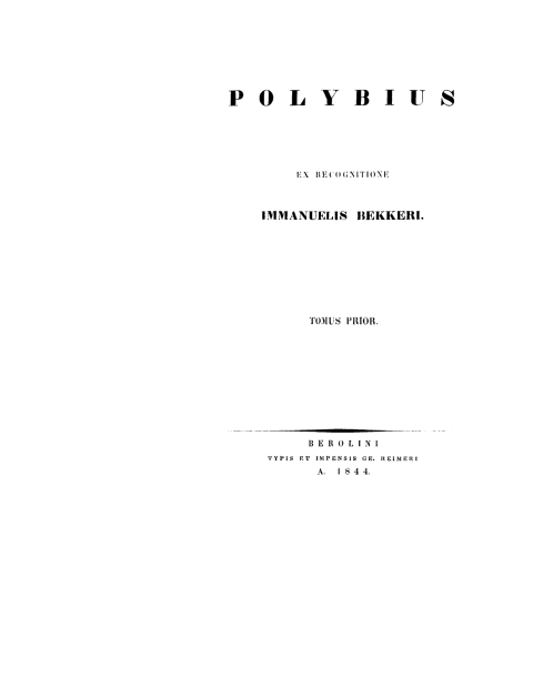 Cover image for book Immanuelis Bekker: Polybius. Tomus 1