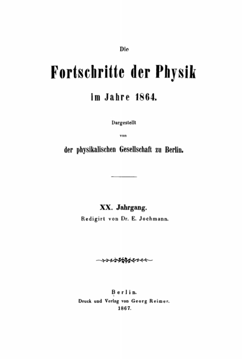 Cover image for book Die Fortschritte der Physik im Jahre .... 1864, Jahrgang 20