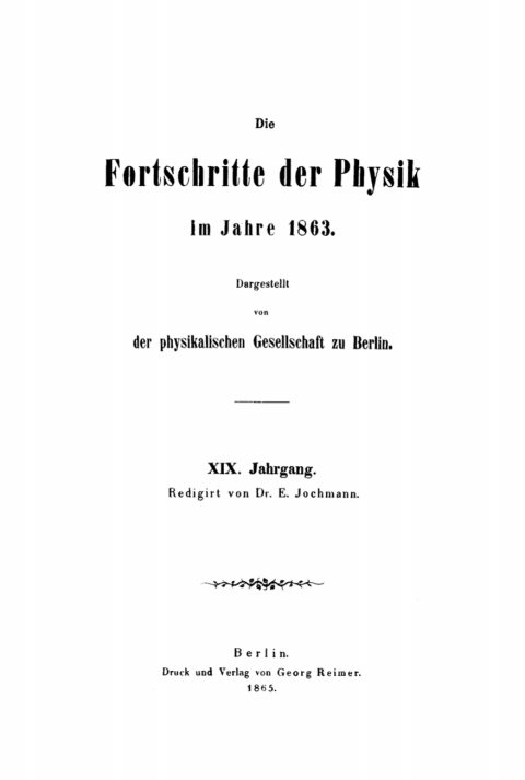 Cover image for book Die Fortschritte der Physik im Jahre .... 1863, Jahrgang 19