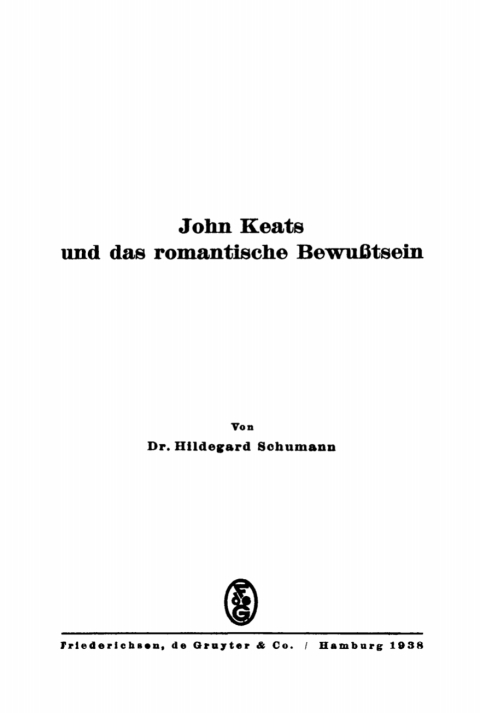 Cover image for book John Keats und das romantische Bewußtsein