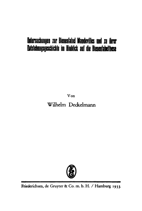 Cover image for book Untersuchungen zur Bienenfabel Mandevilles und zu ihrer Entstehungsgeschichte im Hinblick auf die Bienenfabelthese