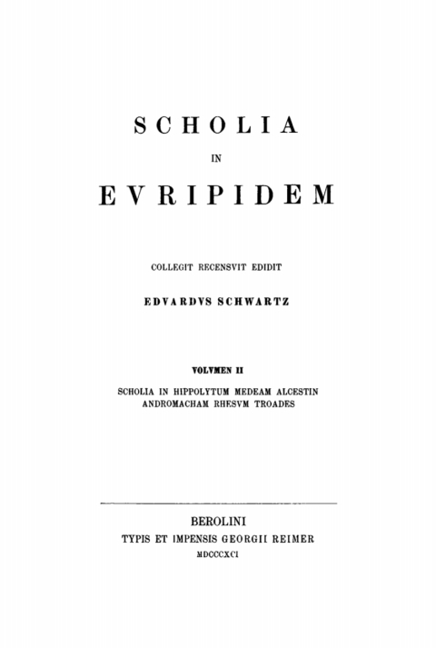 Cover image for book Scholia in Hippolytum, Medeam, Alcestin, Andromacham, Rhesum, Troades