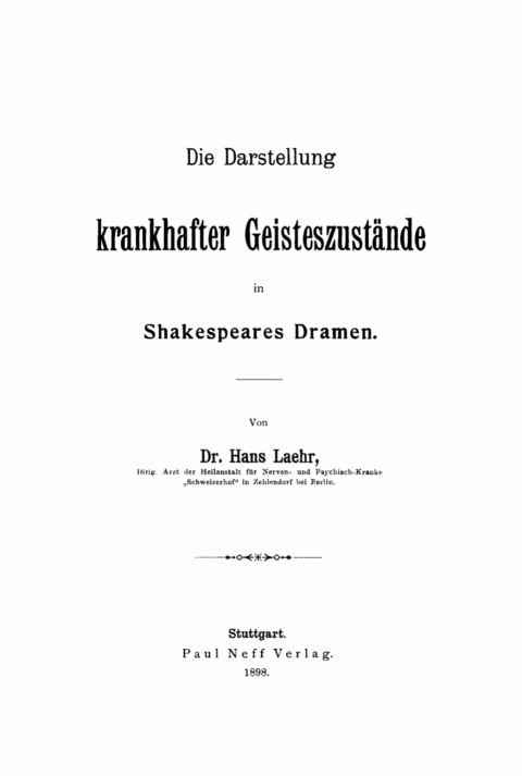 Cover image for book Die Darstellung krankhafter Geisteszustände in Shakespeares Dramen