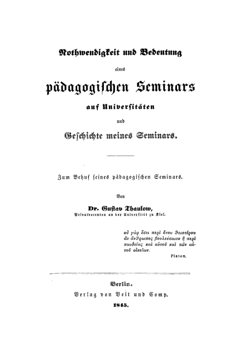Cover image for book Nothwendigkeit und Bedeutung eines pädagogischen Seminars auf Universitäten und Geschichte meines Seminars