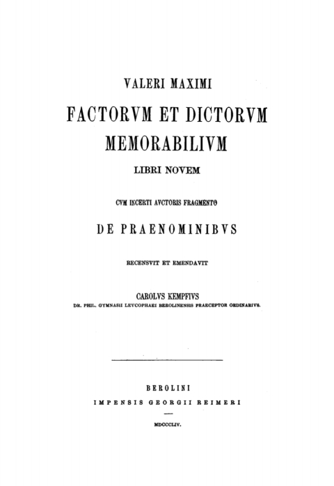 Cover image for book Valerii Maximi Factorum et dictorum memorabilium libri novem cum incerti auctoris fragmento de preanominibus