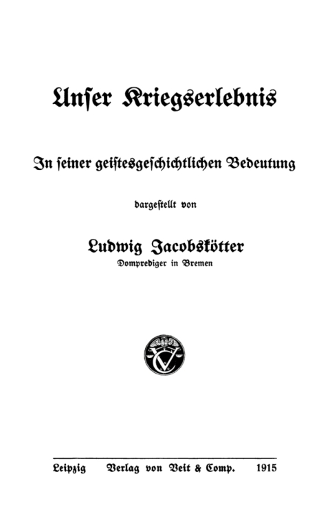 Cover image for book Unser Kriegserlebnis