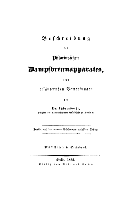 Cover image for book Beschreibung des pistoriusschen Dampfbrennapparates, nebst erläuternden Bemerkungen