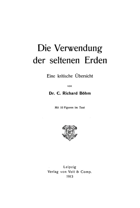 Cover image for book Die Verwendung der seltenen Erden