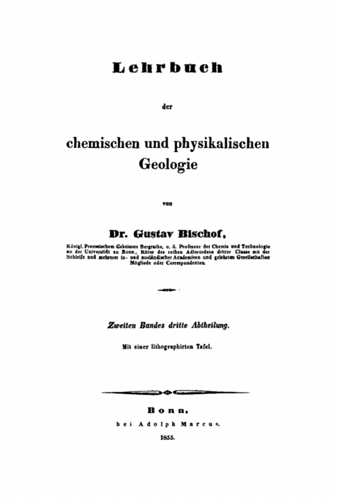 Cover image for book Gustav Bischof: Lehrbuch der chemischen und physikalischen Geologie. Band 2, Abteilung 3