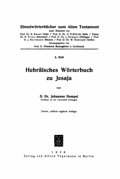 Cover image for book Hebräisches Wörterbuch zu Jesaja