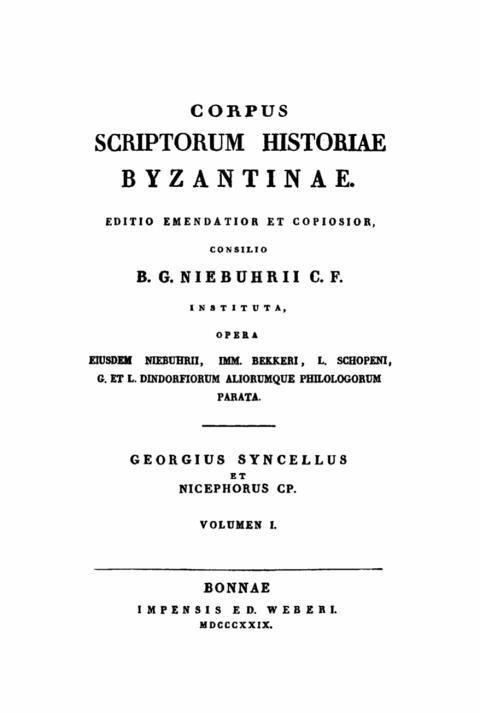 Cover image for book Corpus scriptorum historiae Byzantinae. Georgius Syncellus et Nicephorus Cp.. Volumen 1