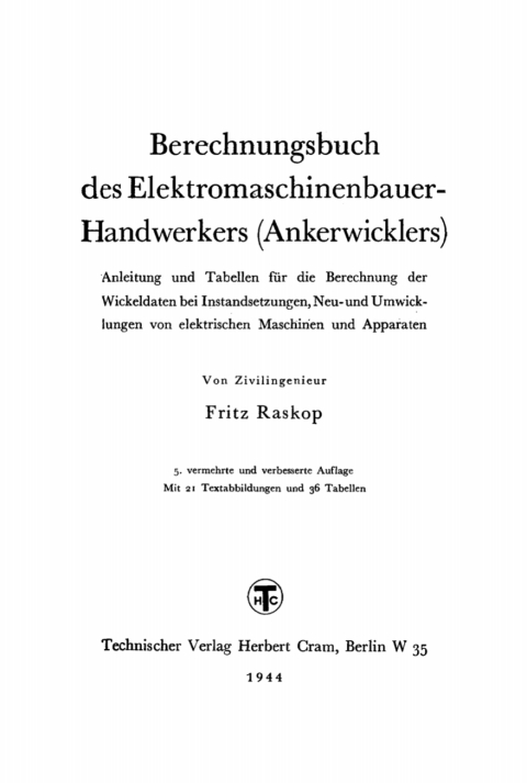 Cover image for book Berechnungsbuch des Elektromaschinenbauer-Handwerkers (Ankerwicklers)