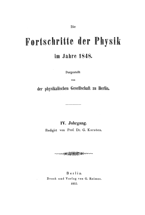 Cover image for book Die Fortschritte der Physik im Jahre .... 1848, Jahrgang 4