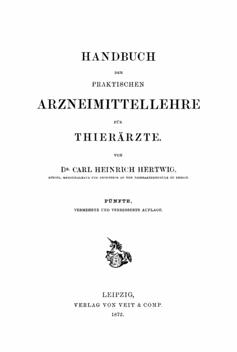 Cover image for book Handbuch der Praktischen Arzneimittellehre für Thierärzte