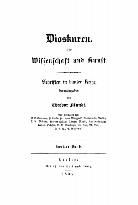 Cover image for book Dioskuren. Für Wissenschaft und Kunst. Band 2