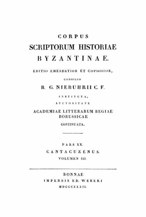 Cover image for book Ioannis Cantacuzeni Eximperatoris Historiarum Libri IV.