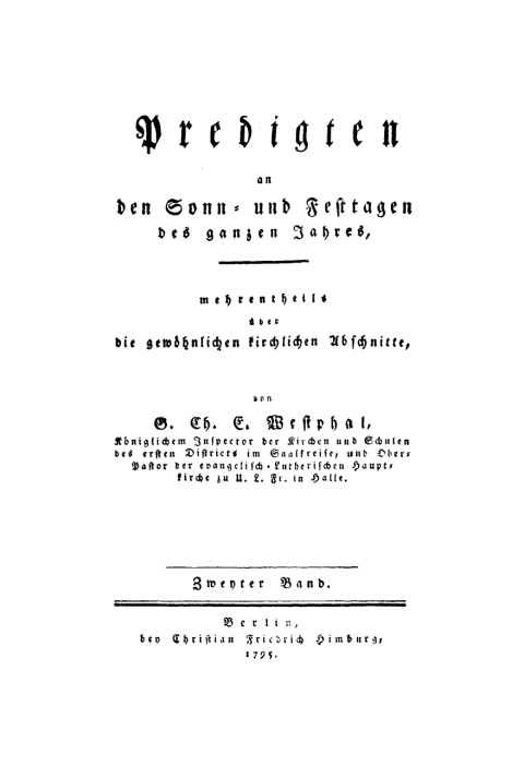 Cover image for book G. Ch. E. Westphal: Predigten an den Sonn- und Festtagen des ganzen Jahres. Band 2