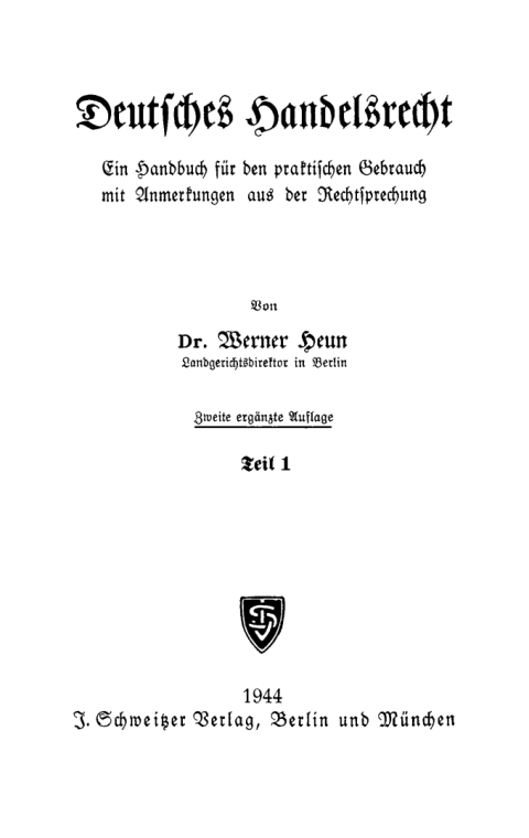 Cover image for book Werner Heun: Deutsches Handelsrecht. Teil 1