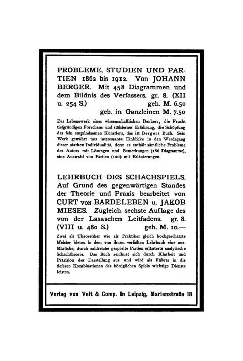 Cover image for book Der Schachwettkampf Tarrasch-Mieses im Herbst 1916
