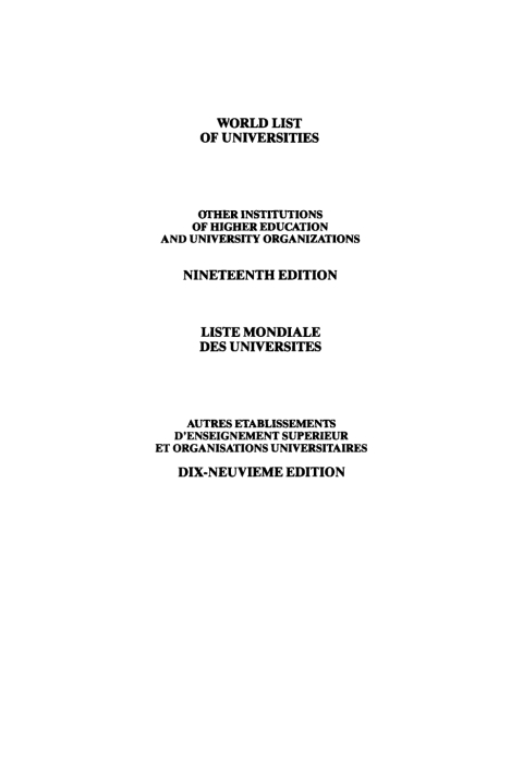 Cover image for book World List of Universities / Liste Mondiale des Universites